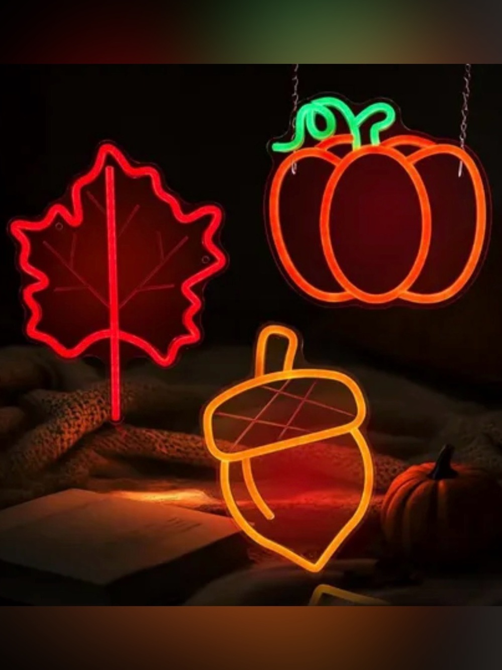 New Autumn Fall Neon Signs - Orange Pumpkin, Red Leaf & Acorn boho farmhouse